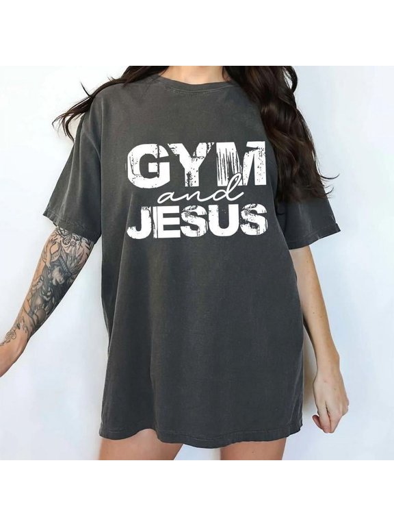Gym and Jesus T-Shirt – Faith-Based Workout Graphic Tee, Religious Fitness Shirt for Men and Women, Christian Gym Gift Idea Full Size S-4XL