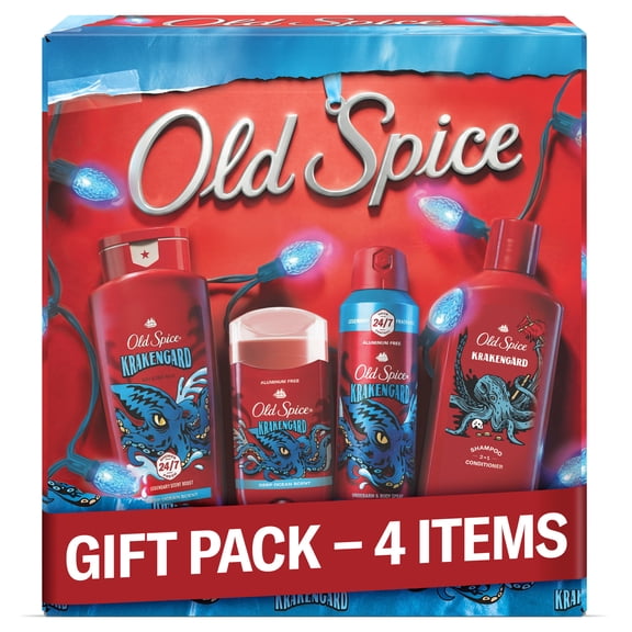 Old Spice Krakengard Holiday Gift Set, Includes Body Wash, Aluminum Free Deodorant, Body Spray & 2-in-1 Shampoo & Conditioner, 4 Piece