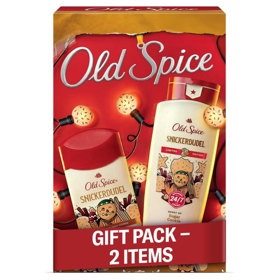 Old Spice Holiday Gift Pack for Men, Body Wash, Antiperspirant & Deodorant, Snickerdudel, Scent of Sugar Cookie, 2 Pack Gift Box for Him