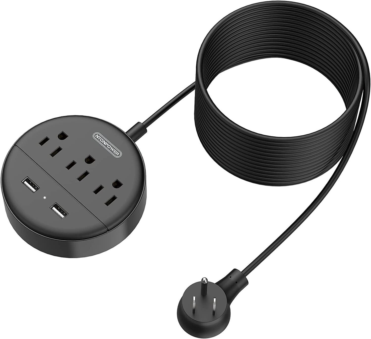 NTONPOWER Flat Plug Power Strip 3AC Outlet 2 USB with USB Extension 25