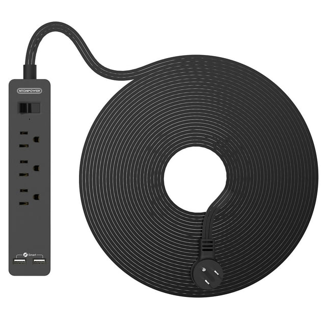 NTONPOWER Ultra Thin Flat Plug Power Strip with 3AC Outlets & 2 USB