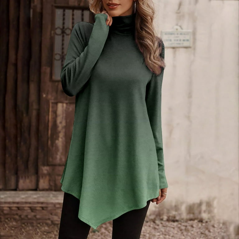 NTRiLkUR Womens Long Sleeve Turtleneck Blouses Gradient Color Loose Casual Flowy Tunic Tops for Leggings Walmart