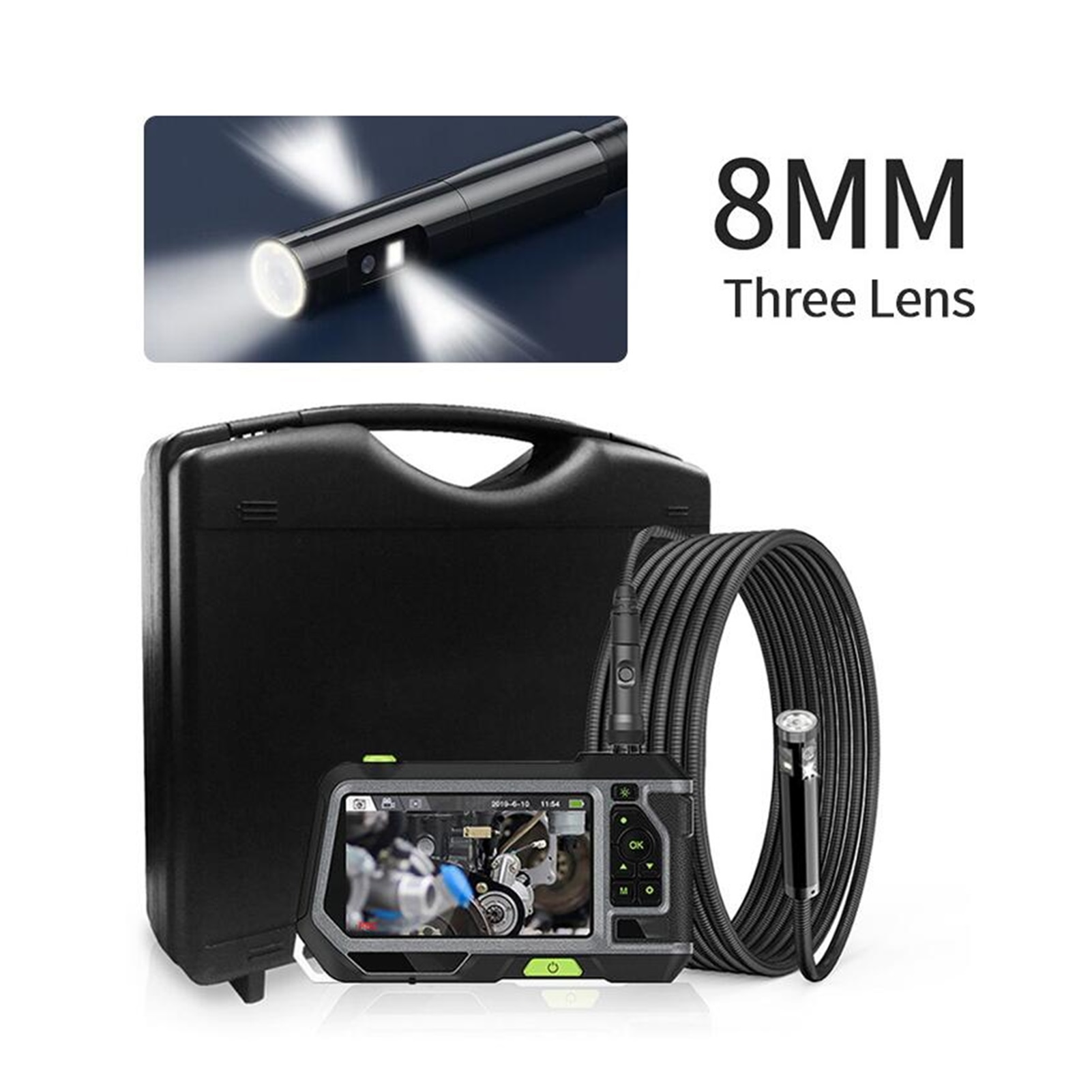 NTS500 5.5mm Dual & Three Lens Industrial Endoscope 2.0MP Inspection Camera 5 Inch 1280P HD LCD Waterproof Borescope with 6 LED ,Various Applicable