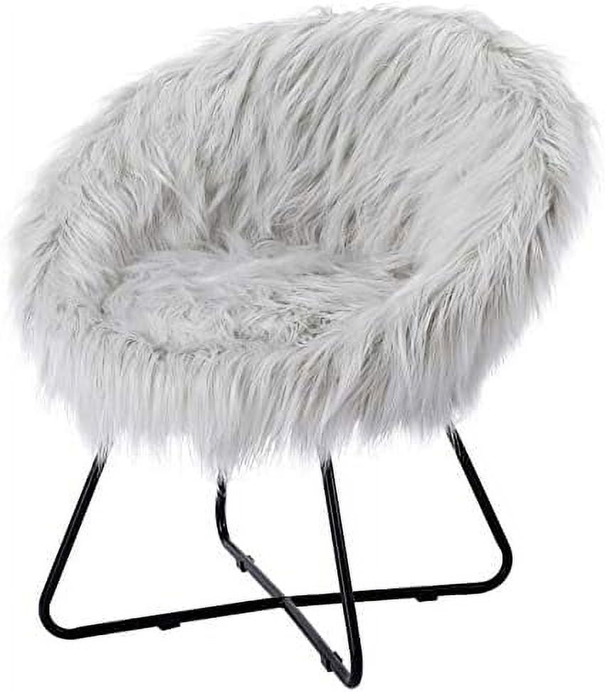 NTTBOBOEC Grey Faux Fur Papasan Chair with Black Legs Bedroom Chair