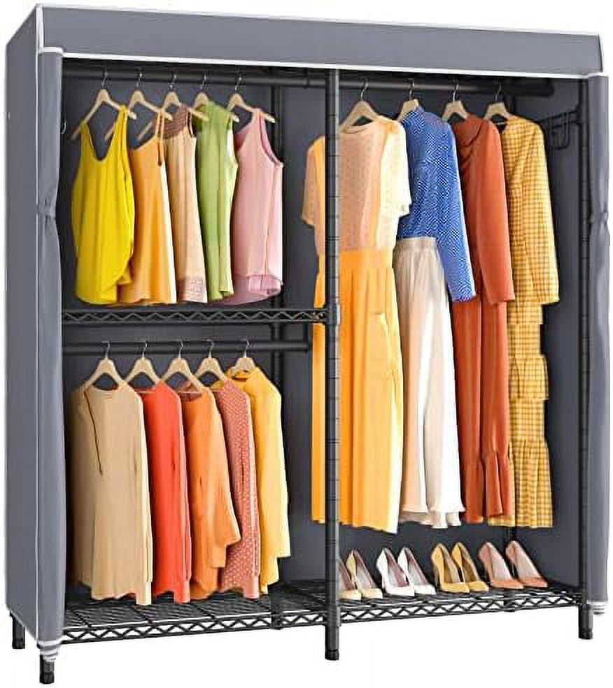 JYHOME V4C Double Clothing Rack with Cover Protable Closet for Hanging