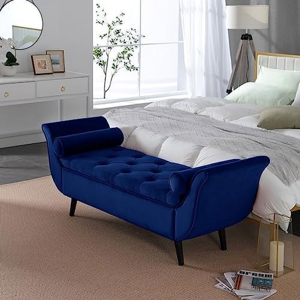 NTTBOBOEC Velvet Bench for Bedroom End of Bed with 2 Pillow Upholstered Button Tufted Ottoman