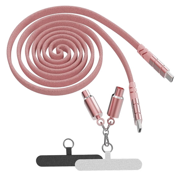 NTW 2-in-1 32" Fast Charging Data Cable & Phone Wearable Lanyard, USB-C to C, Compatible with USB-C Capable Devices, Google/Android Phone, iPhone 15/16/17, Pink 32" (Pink, 32, Inches)