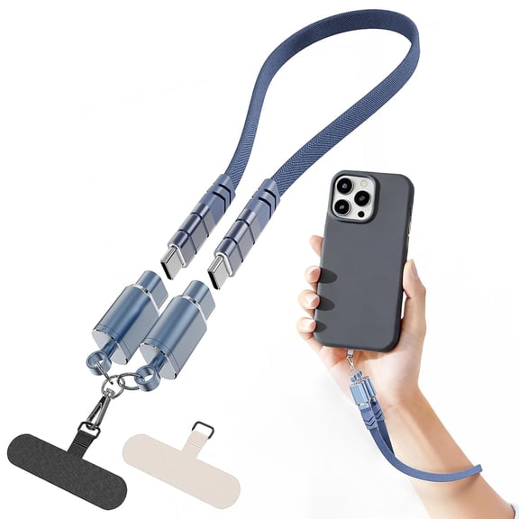 NTW 2-in-1 Fast Charging Data Cable & Phone Wearable Lanyard, USB-C to USB-C, Compatible with USB-C Capable Devices - Google/Android Phones and iPhone 15/16/17/Pro/Plus/Pro Max (Blue, 12 inch)