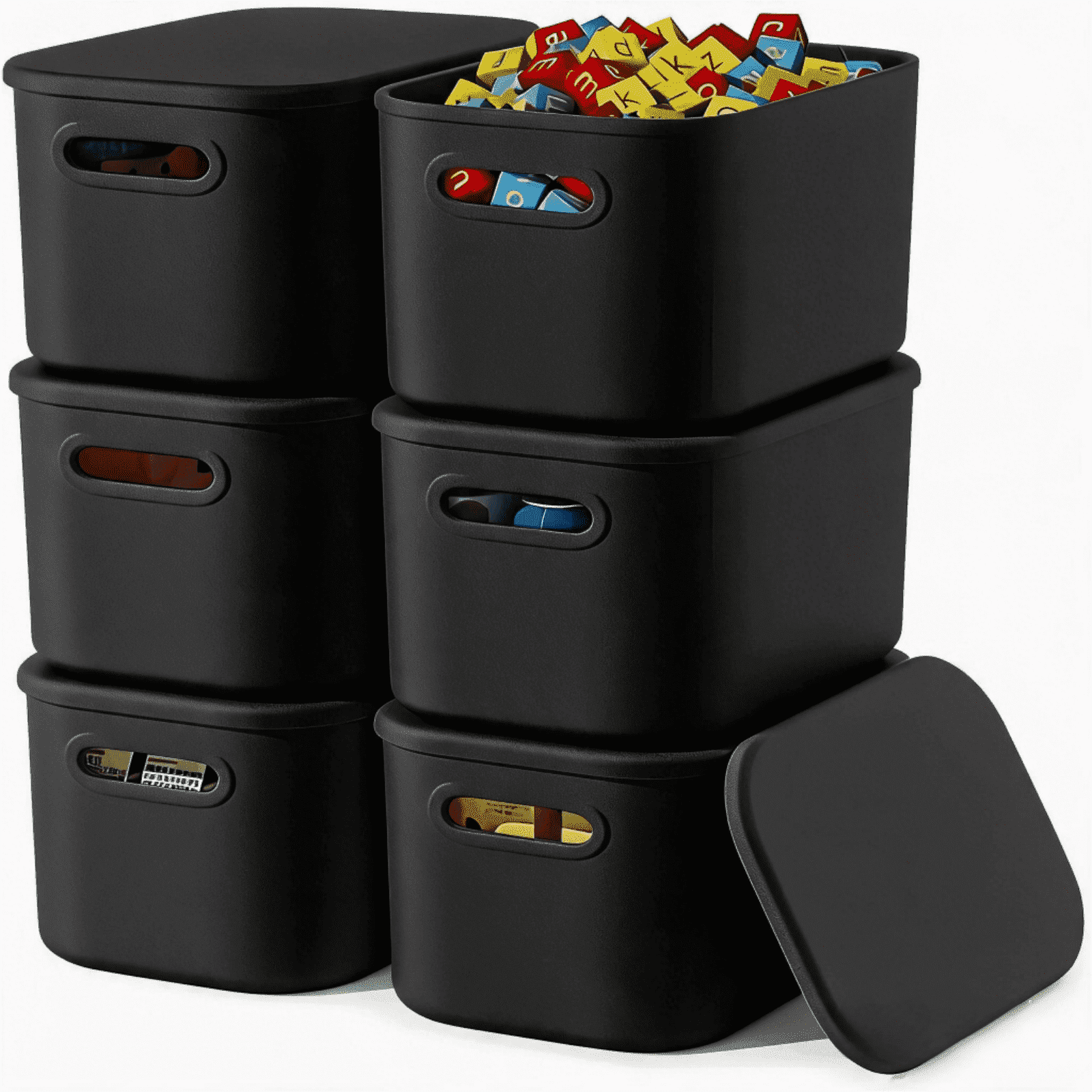Small Sign Storage Rack NTYNTY 6 Pack Small Black Plastic Storage Bins with Lids & Handles, 9. ...