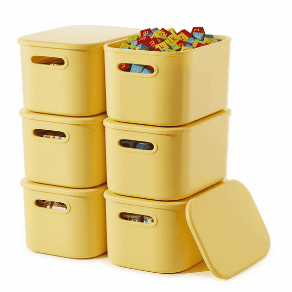 NTYNTY 6 Pack Small Colorful Plastic Storage Bins with Lids & Handles, 9.84"x 7.09" x 6.3" Stackable Organizer for Crafts & Snacks