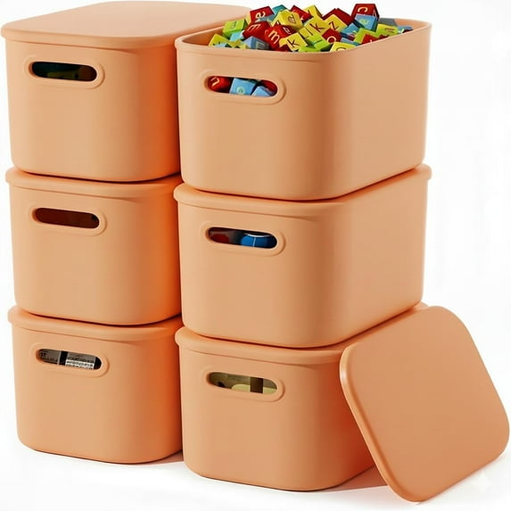 NTYNTY Six-piece Ivory Ribbon Cover Storage Basket, Modern Waterproof plastic storage container,very suitable for family storage.