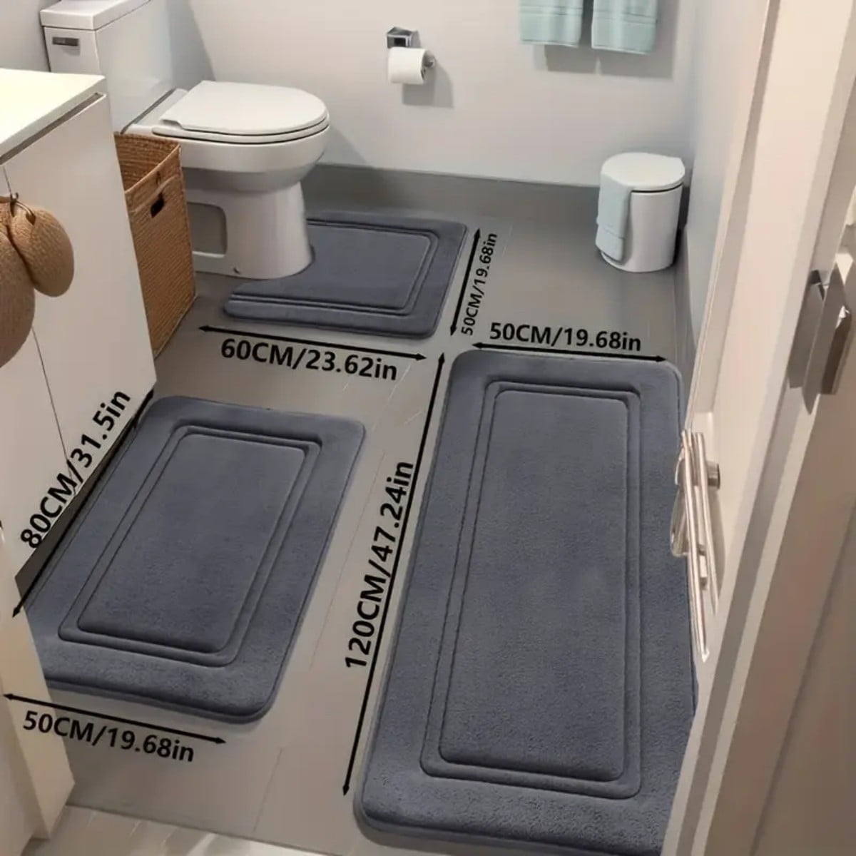 NTYNTY Super Absorbent Non-slip Bathroom Mat Set of 3,Super Soft and Comfortable Advanced Bath Blanket,Home Decoration Mat,Dark Grey.