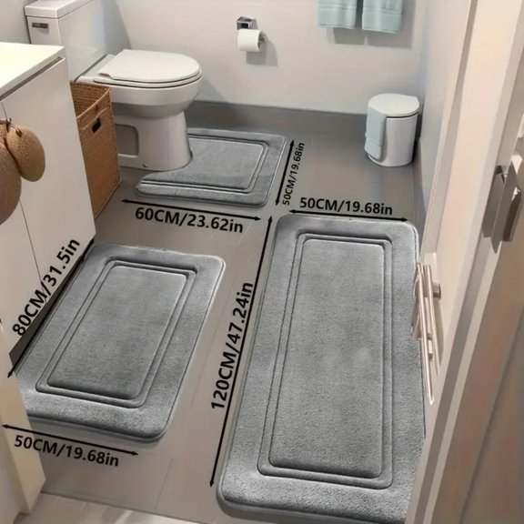 NTYNTY Super Absorbent Non-slip Bathroom Mat Set of 3,Super Soft and Comfortable Advanced Bath Blanket,Home Decoration Mat,French Grey.