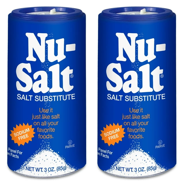 NU Salt Sodium-Free Salt MMF7&nbsp;Substitute (2 Pack) Contains Potassium Chloride, Table Salt Alternative, Vegan, Good for Chips, Pretzels, French Fries, Popcorn Seasoning, 3oz Shaker Bottle