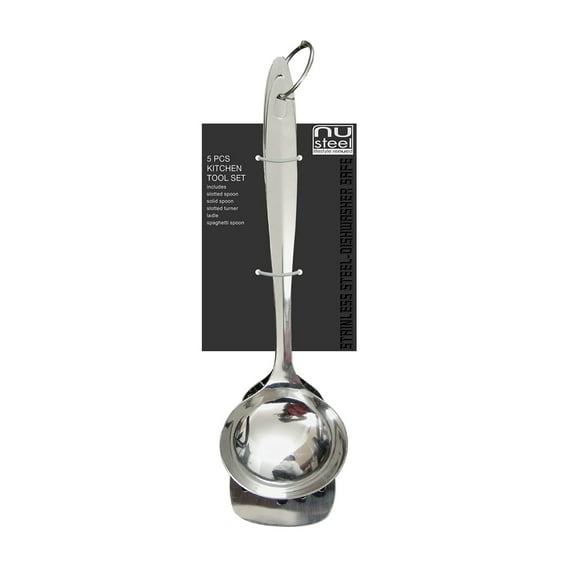 nu steel 5-piece Everyday Kitchen & Cooking Utensil Sets Stainless Steel Heat Resistant Kitchen Utensils Gadgets 13-inch Cooking Tools Ideal Kitchen Gadget for Restaurants or Home