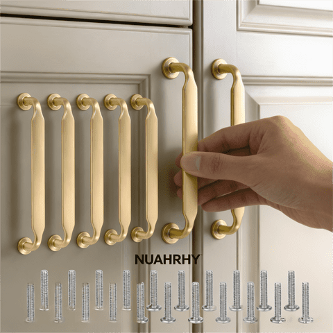 NUAHRHY 10pcs Metal Cabinet Pull Set with Screws Zinc Alloy Gold Cabinet Handle Easy Install Closet Handle 5 Inch Hole Spacing for Home Kitchen