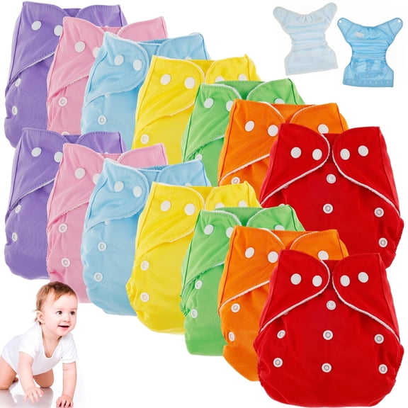NUAHRHY 14pcs Baby Cloth Nappies Reusable Pocket Nappy Washable Adjustable Cloth Diapers for Baby Infants Boys Girls