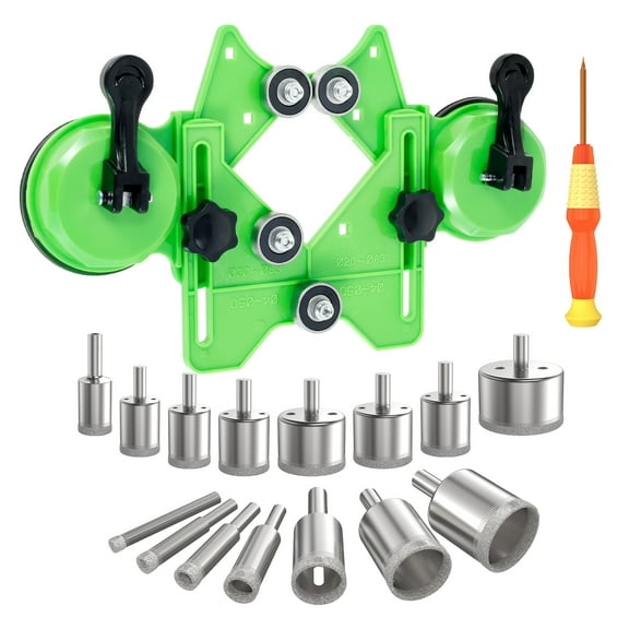 NUAHRHY 17 Pcs Diamond Hole Saw Kit Complete Tile Drill Bits Set with Double Suction Cups Guide Jig Fixture Practical Tile Hole Saw Kit for Ceramic Glass Porcelain Marble