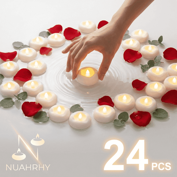 Flameless LED Floating Candles 24 Pack, Water-Activated Waterproof Tealights, 200H Long Lasting Warm White Battery Operated Fake Tea Lights for Pool, Wedding Centerpieces, and Party Decor