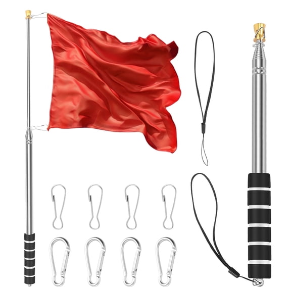 NUAHRHY 2Pcs 6.56Ft Telescopic Handheld Flagpoles with Anti-Slip Grip, Stainless Steel Extendable Tour Guide Flag Pole with Lanyards, Spring Carabiners, Snap Clips