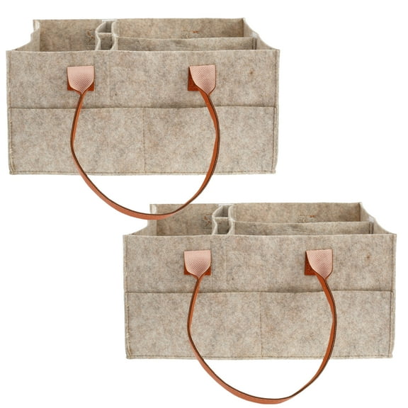 NUAHRHY 2Pcs Baby Diaper Caddy with Dividers Portable Felt Diaper Caddy Organizer with Handle Practical Baby Diaper Basket Diaper Organizer Nursery Organizer Caddy for Home Car