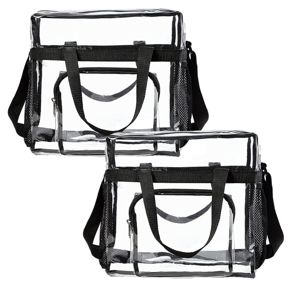 NUAHRHY 2pcs Transparent Cross Clear PVC Beach Tote Bag for Women Work Stadium Events Plastic Approve Handbags with Handle Large Capacity None List