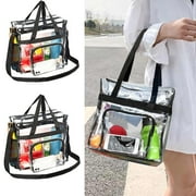 NUAHRHY 2pcs Transparent Cross Clear PVC Beach Tote Bag for Women Work Stadium Events Plastic Approve Handbags with Handle Large Capacity None List