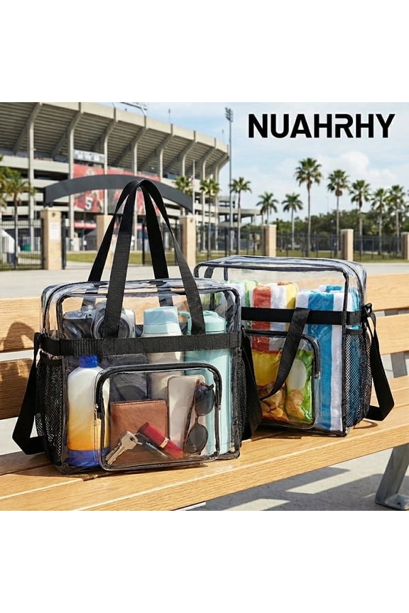 Clear Tote Bag for Stadium, 2 Pack Stadium Compliant Transparent Purse with Wide Straps for Work, Beach & Concerts