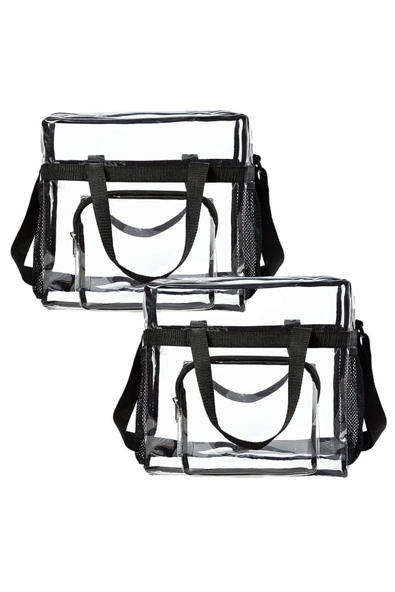 2pcs Transparent Cross Clear PVC Beach Tote Bag for Women Work Stadium Events Plastic Approve Handbags with Handle Large Capacity None List