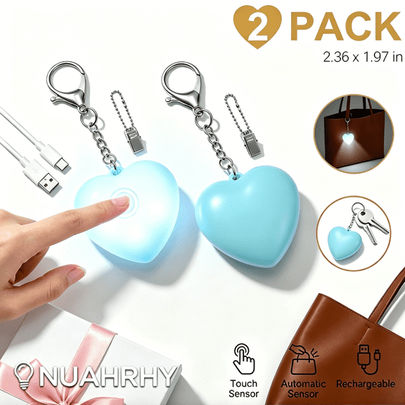 2pack Rechargeable Purse Light Automatic Sensor Handbag Light Touch Activated Heart LED Lamp Mothers Day Gift Blue