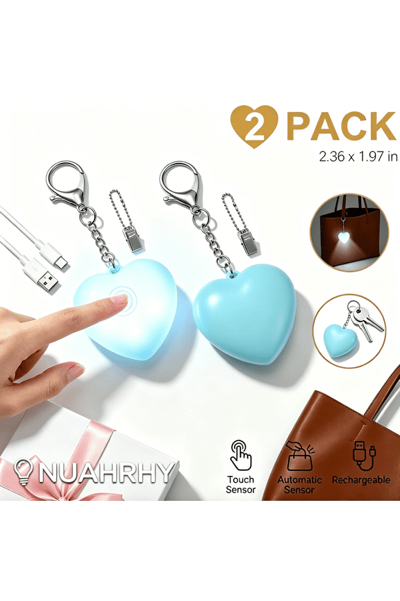 2pack Rechargeable Purse Light Automatic Sensor Handbag Light Touch Activated Heart LED Lamp Mothers Day Gift Blue