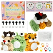 NUAHRHY 3PCS Crochet Kit for Beginners Complete Crochet Knitting Kit Adorable Animal Crochet Starter Pack DIY Crochet Craft Kit with Step-by-Step Video for Adults Kids