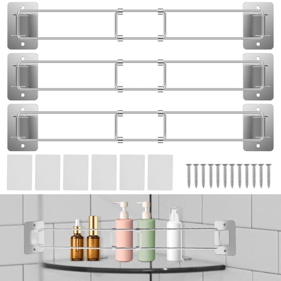 NUAHRHY 3Pcs RV Shower Corner Storage Bar Stainless Steel Camper Bathroom Corner Bar 180掳 Rotatable RV Bathroom Corner Shelf Organization Bar with Adhesive and Screw for RV Camper Bathroom