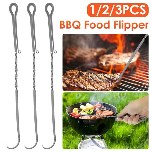 NUAHRHY 3pcs 13.78" Food Flipper Turner Hooks Stainless Steel BBQ Meat Turners Cooking Barbecue Hooks Grill Accessories for Grilling & Smoking