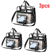 NUAHRHY 3pcs Transparent Cross Clear PVC Beach Tote Bag for Women Work Stadium Events Plastic Approve Handbags with Handle Large Capacity None List