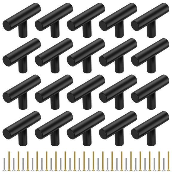 NUAHRHY 40 Pack Cabinet Knobs Matte Black Stainless Steel Kitchen Drawer Pulls Single Hole T-Shaped Handles 2 Inch Overall Length Dresser Knobs for Cabinets Cupboard Bathroom Kitchen Hardware