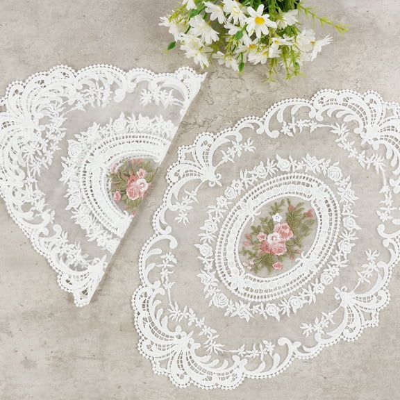 NUAHRHY 4Pcs Hollow Embroidered Table Cloth Mat Polyester Oval Dining Table Cloth Dustproof Protective Table Cloth Mat Easy to Clean Non Slip Oval Dining Table Cloth Suitable for Cabinets