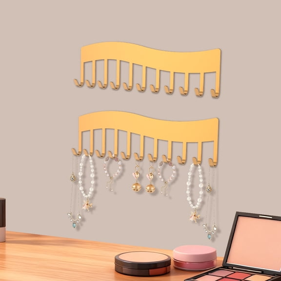 NUAHRHY 4Pcs Wall Necklace Organizer, Wave style Wall Mounted Necklace Key Hanging Storage Holder, Jewelry Shelf Display Hanger for Bedroom Closet-Gold