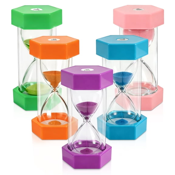5 Pcs Sand Timer, 3/5/10/15/30 Minutes Visual Timers, Colorful Hourglass Sand Clock for Classroom, Home, Kitchen, Office