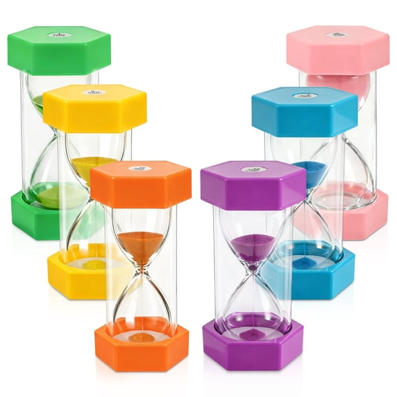 NUAHRHY 6 Pcs Colorful Hourglass, 1/3/5/10/25/30 Minutes Visual Sandglass Timer, Kitchen Timer Set, Sand Clock Timers for Classroom Home Kitchen Office Games Decoration