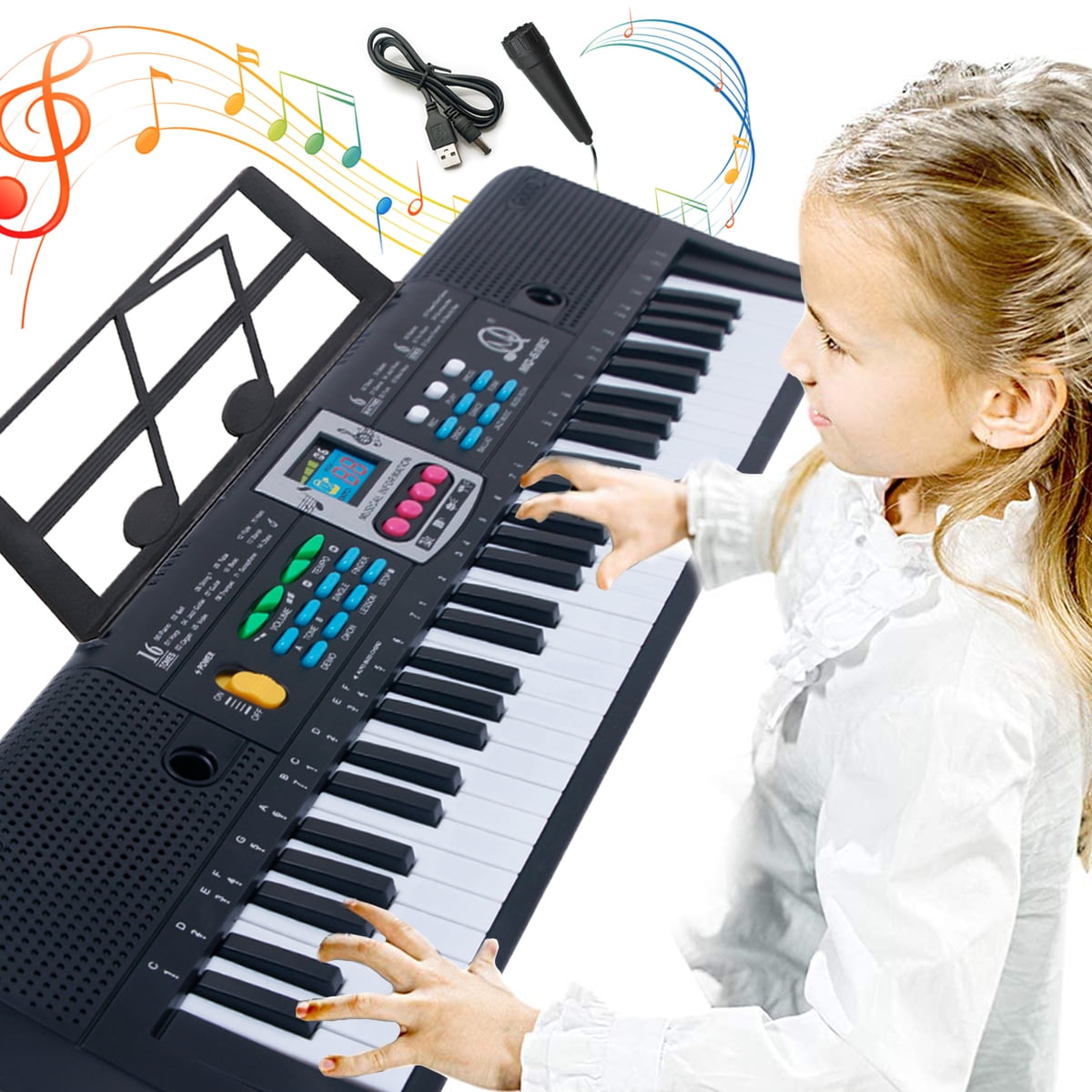NUAHRHY 61-Key Keyboard Piano, Portable Beginners Electric Piano Keyboard with Built-In Speaker, Microphone, Power Supply & Sheet Music Stand(Piano without Music Stand)