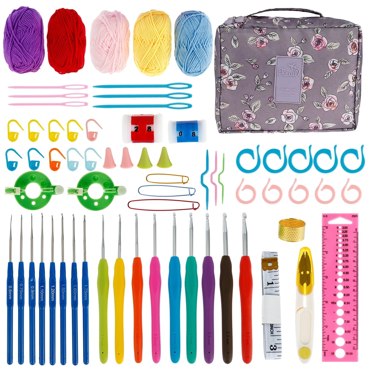 Qenwkxz 66pcs Crochet Kits for Beginners Colorful Crochet Hook Set with Storage Bag and Crochet Accessories Ergonomic Crochet Kit Practical Knitting Starter Kit for Adults Kids Gifts