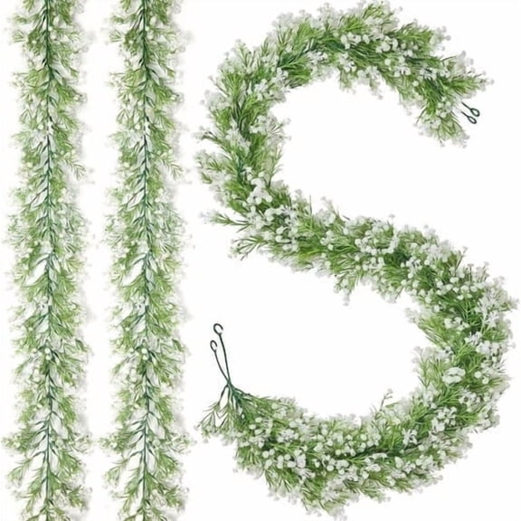 2Pcs Artificial Gypsophila Garland 70.87 Inch, Bendable White Flower Vines for Wedding Backdrop & DIY Home Floral Decor