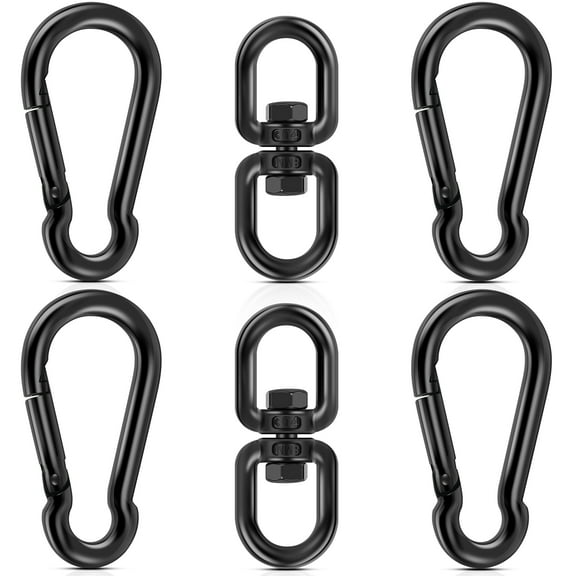 NUAHRHY 6Pcs Swivel Ring 304 Stainless Steel Swing Swivel Double Ended Swivel Hook Heavy Duty Swing Spinner Black/Silver Swing Hanger for Ceiling Porch Swing Hammock Swing Chair