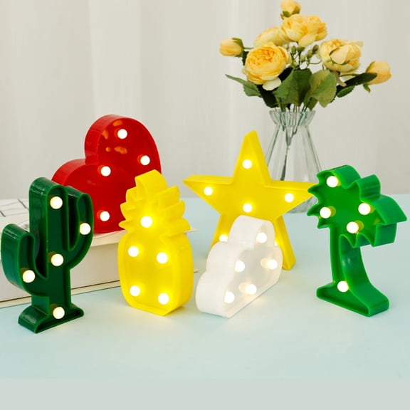 NUAHRHY 6pcs Mexican Miami Hawaiian Party Decorations Night Light Western Decor Cactus Cacti Pineapple Palm Tree Mini LED Sign Lamps Light for Kids Room Fiesta Cinco De Mayo Wedding Decorations
