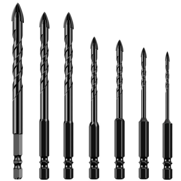 NUAHRHY 7Pcs 4-Edge Cross Drill Bit Set Tungsten Steel Masonry Drill Bit Set Precise Twist Drill Bit Set Marble Concrete Drill Bit 3/4/5/6/8/10/12mm for Stone Cement Wood Ceramic Tile