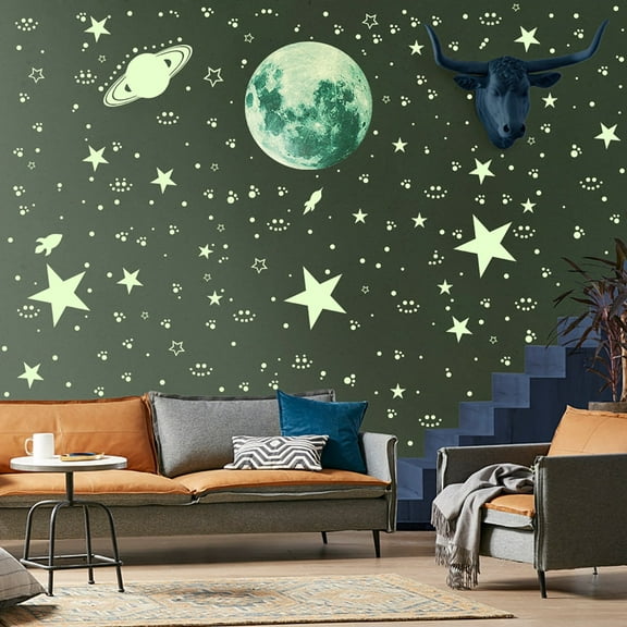 NUAHRHY 947pcs Glow in The Dark Stars Stickers Luminous Moon Planet Spaceship Wall Decals Fluorescent Star Ceiling