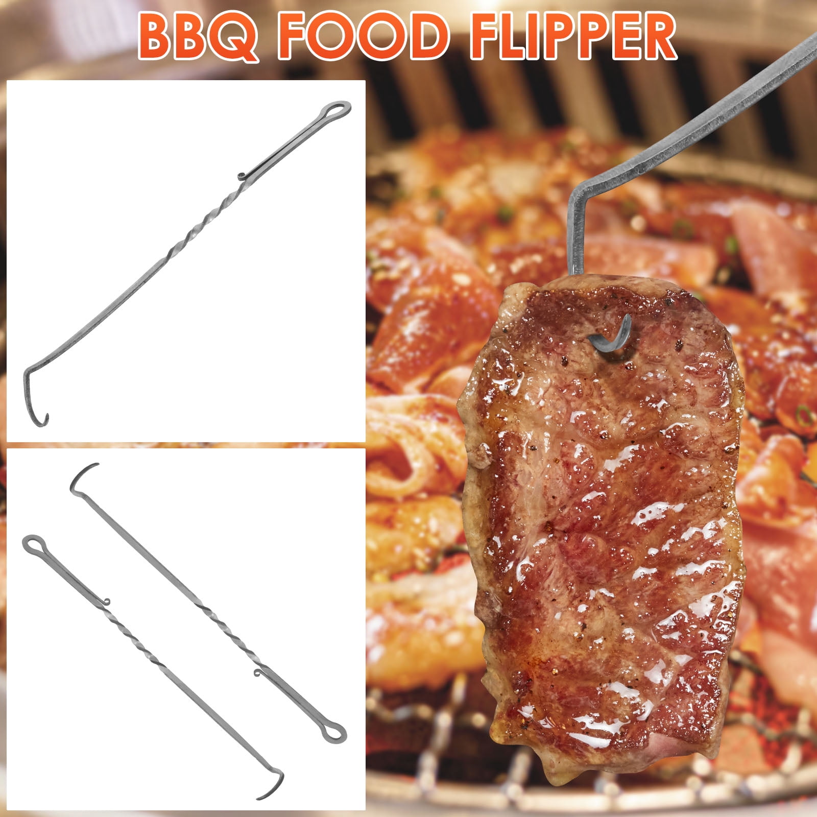NUAHRHY BBQ Food Flipper Stainless Steel Food Flipper Turner Heat ...