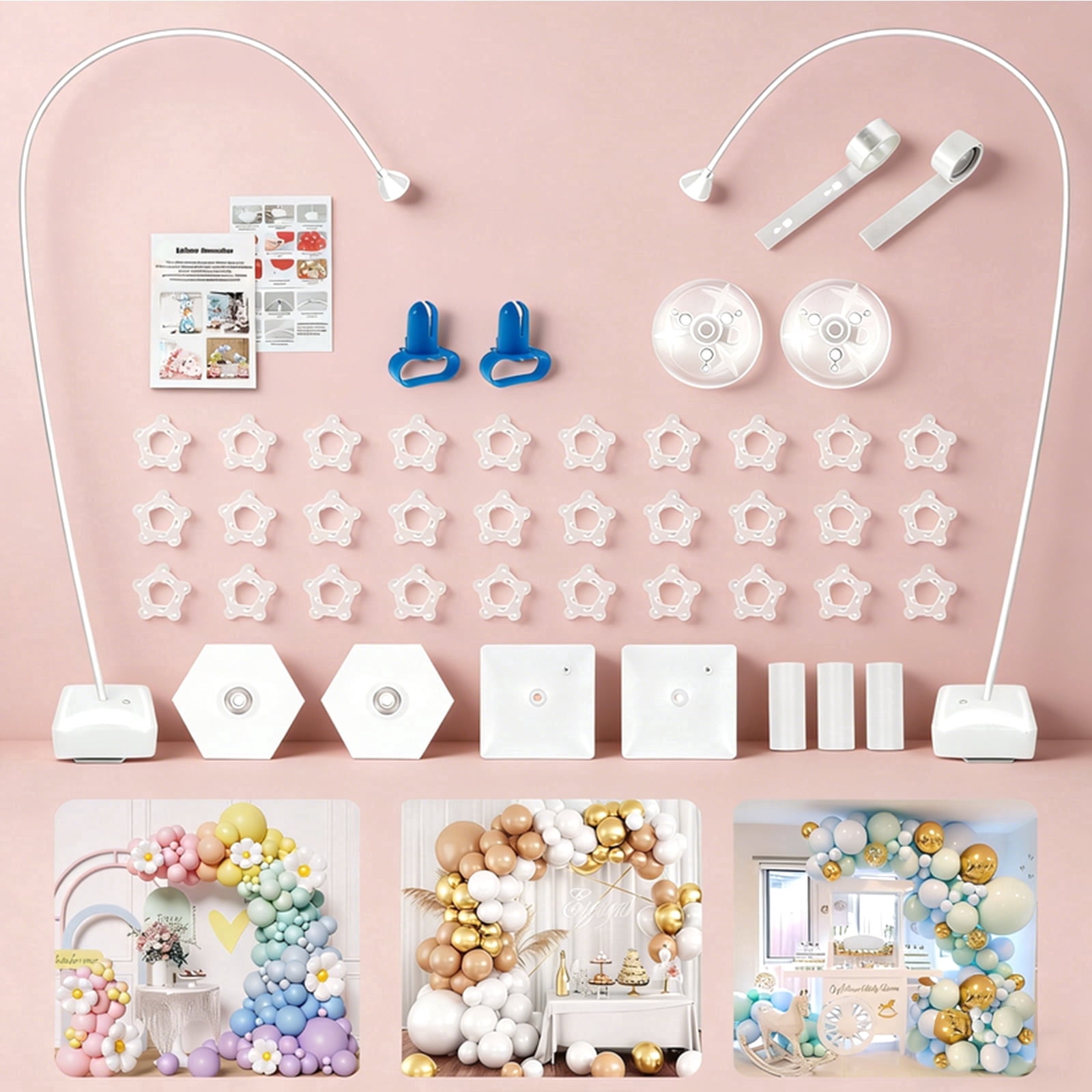 NUAHRHY 47 pack Balloon Column Arch Stand Kit Reusable Bendable with Water Fillable Base Clips Pump Knotter PVC for Wedding Party Birthday Decor 98"