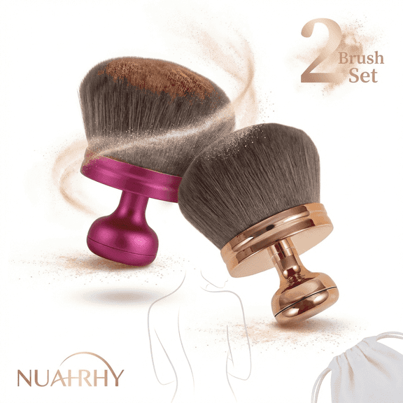 NUAHRHY 2pcs Self Tan Back Applicator Set Multipurpose Portable Large Body Makeup Brush Professional Oval Face Leg for Beginner Purple Gold